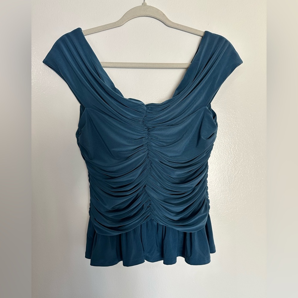 Teal ruched off the shoulder top